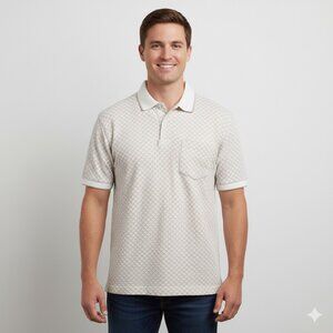 Vtg Field Gear Golf Mens Polo 1/4 Button UP Short Sleeves Cream XLT‎